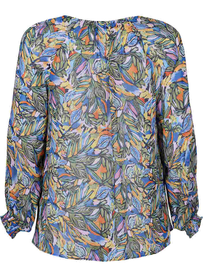 Langärmelige Bluse mit Bindeband am Halsausschnitt, Vibrant Leaf, Packshot image number 1