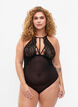 Neckholder-Bodystocking mit Spitze und Strings, Black, Model image number 0