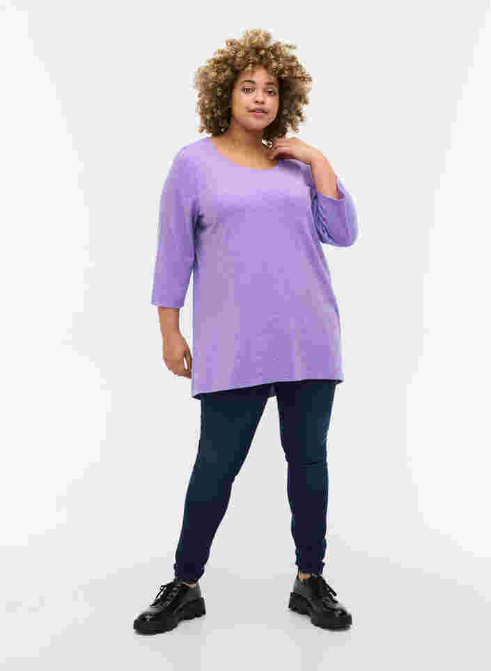 Bluse mit Rundhals und 3/4-Ärmeln, Paisley Purple, Model image number 2