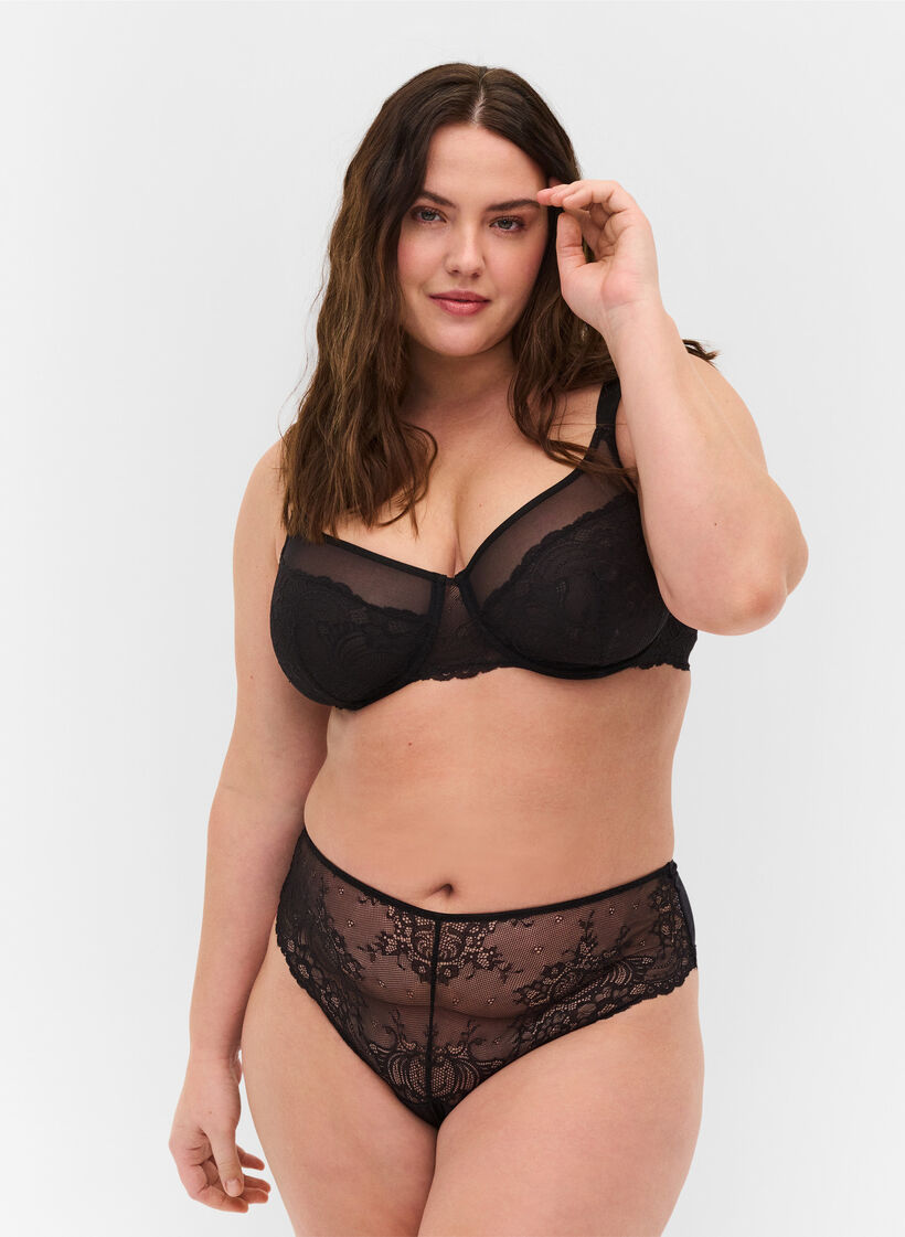 G-String mit Spitze und regulärer Taille, Black, Model image number 0