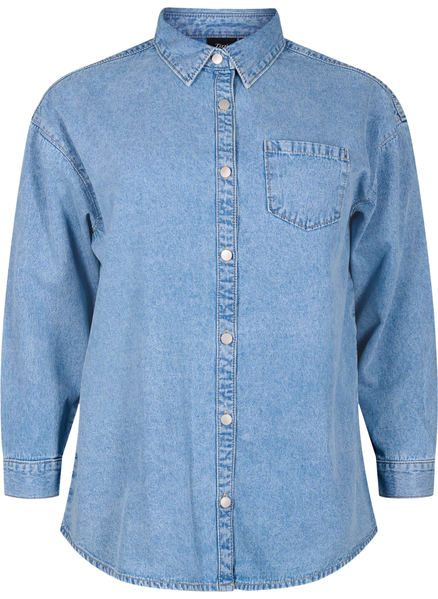 Zizzi Lockeres Jeanshemd mit Brusttasche, Light blue denim, Packshot image number 0