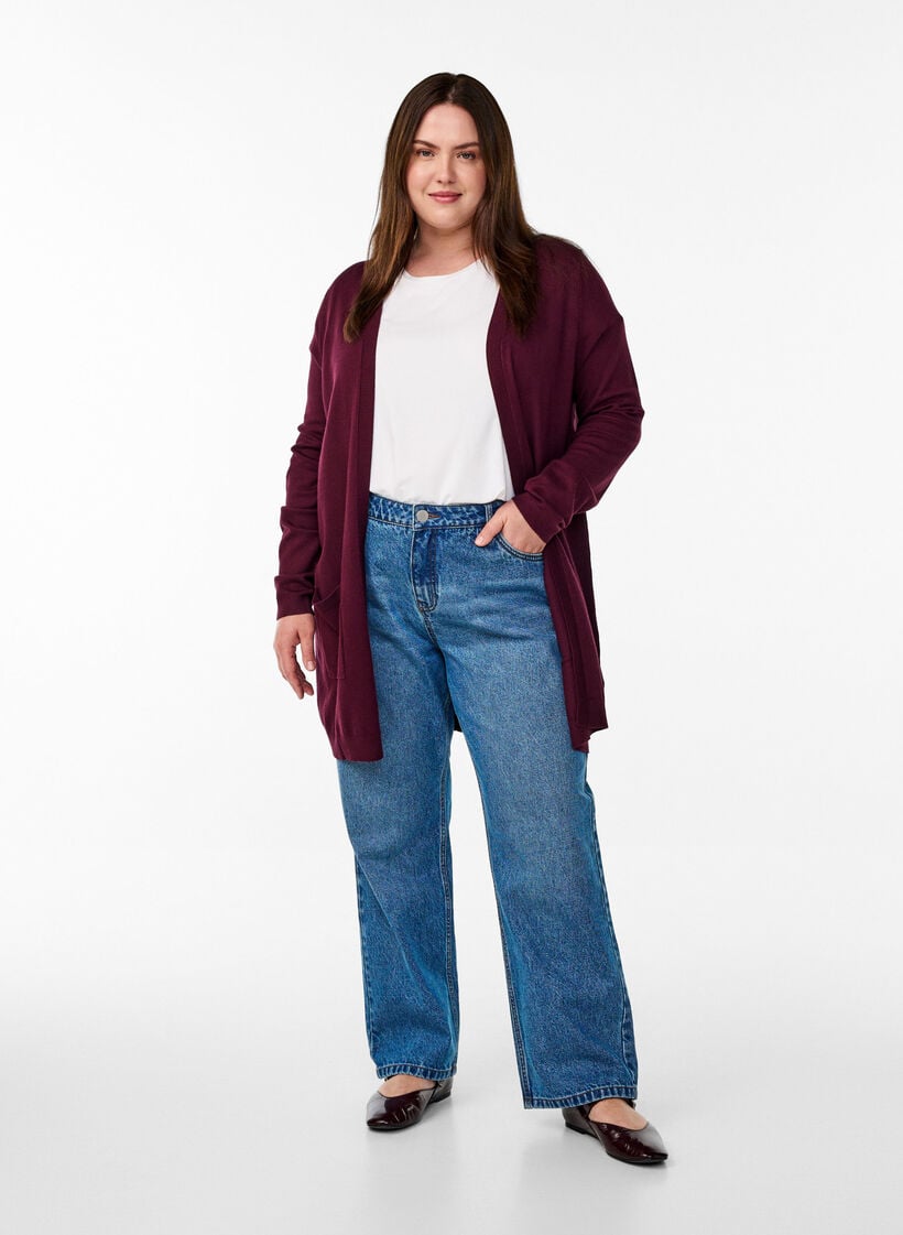 Lange Strickjacke aus Viskose-Mischung, Rot, Model image number 1