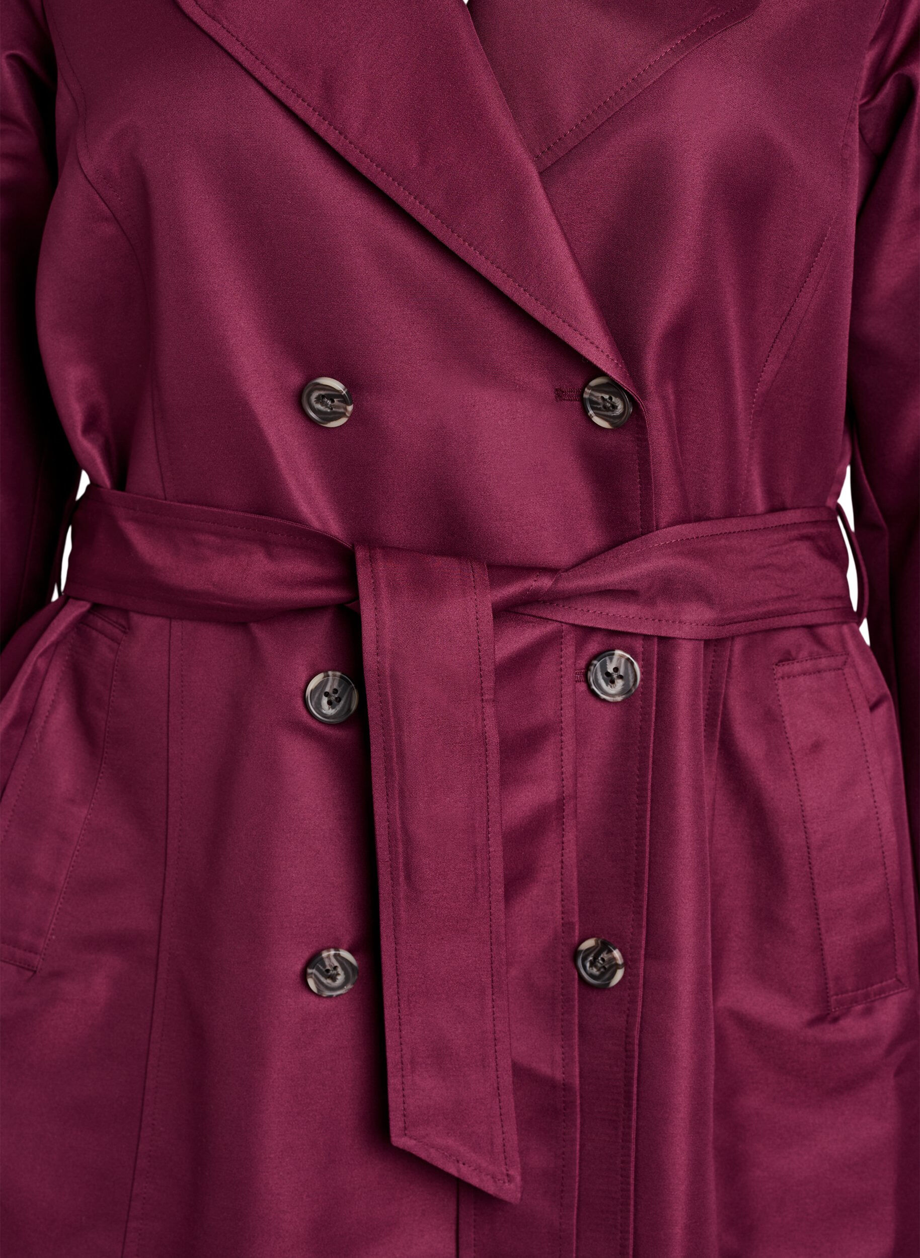 Zizzi Kurzer Trenchcoat mit G&uuml;rtel, Dunkles Bordeaux, Packshot image number 2