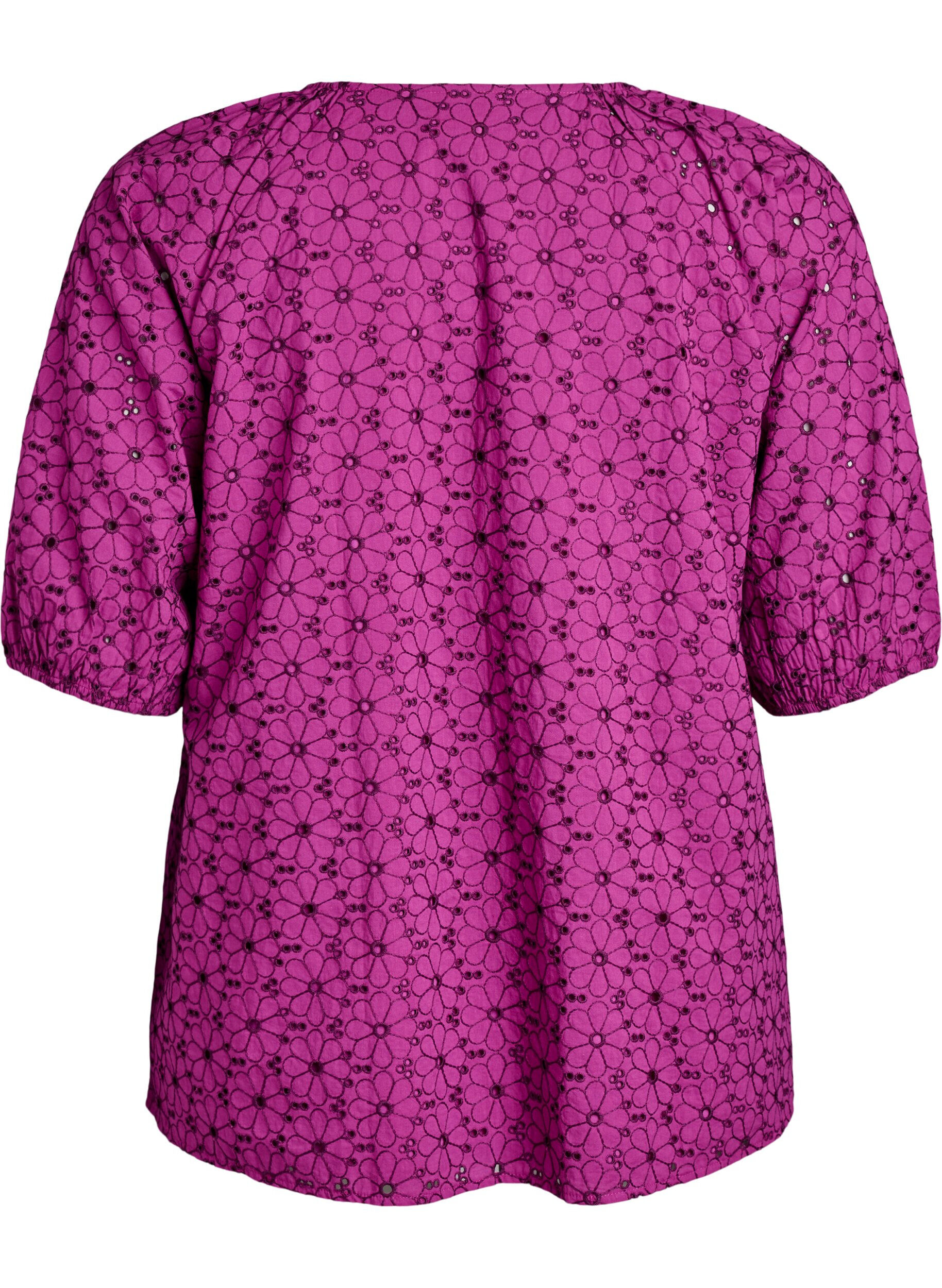 Zizzi Bluse mit gesticktem Blumenmuster, Lila, Packshot image number 1