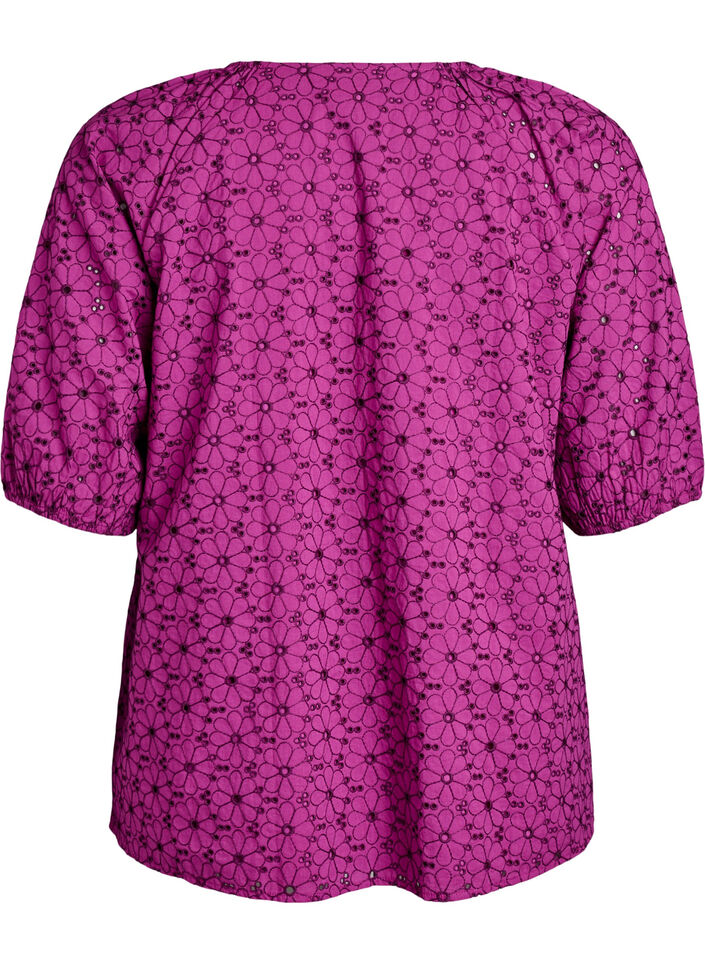 Bluse mit gesticktem Blumenmuster, Lila, Packshot image number 1