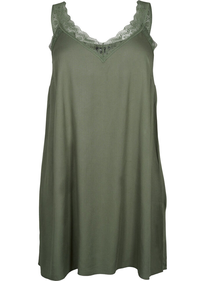 Trägerkleid aus Viskose mit Spitze, Thyme, Packshot image number 0