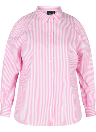 Gestreifte Bluse aus Baumwolle, White/ Pink Stripe, Packshot image number 0