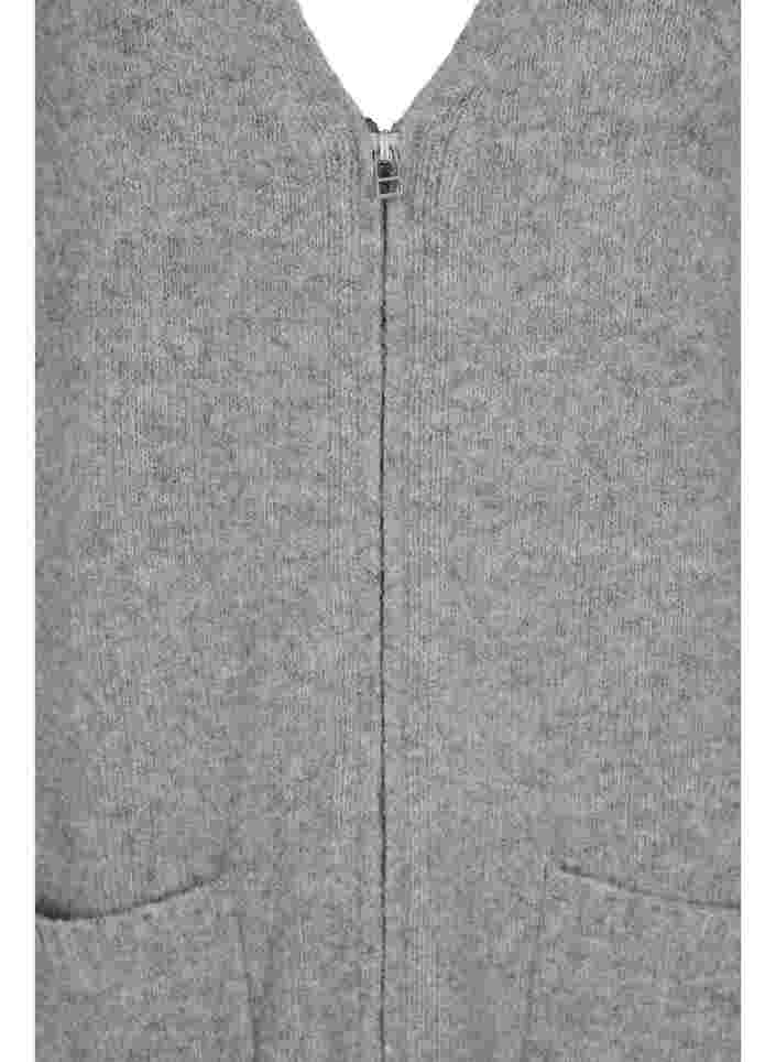 Langer Strick-Cardigan mit Reißverschluss und Taschen, Medium Grey Melange, Packshot image number 2
