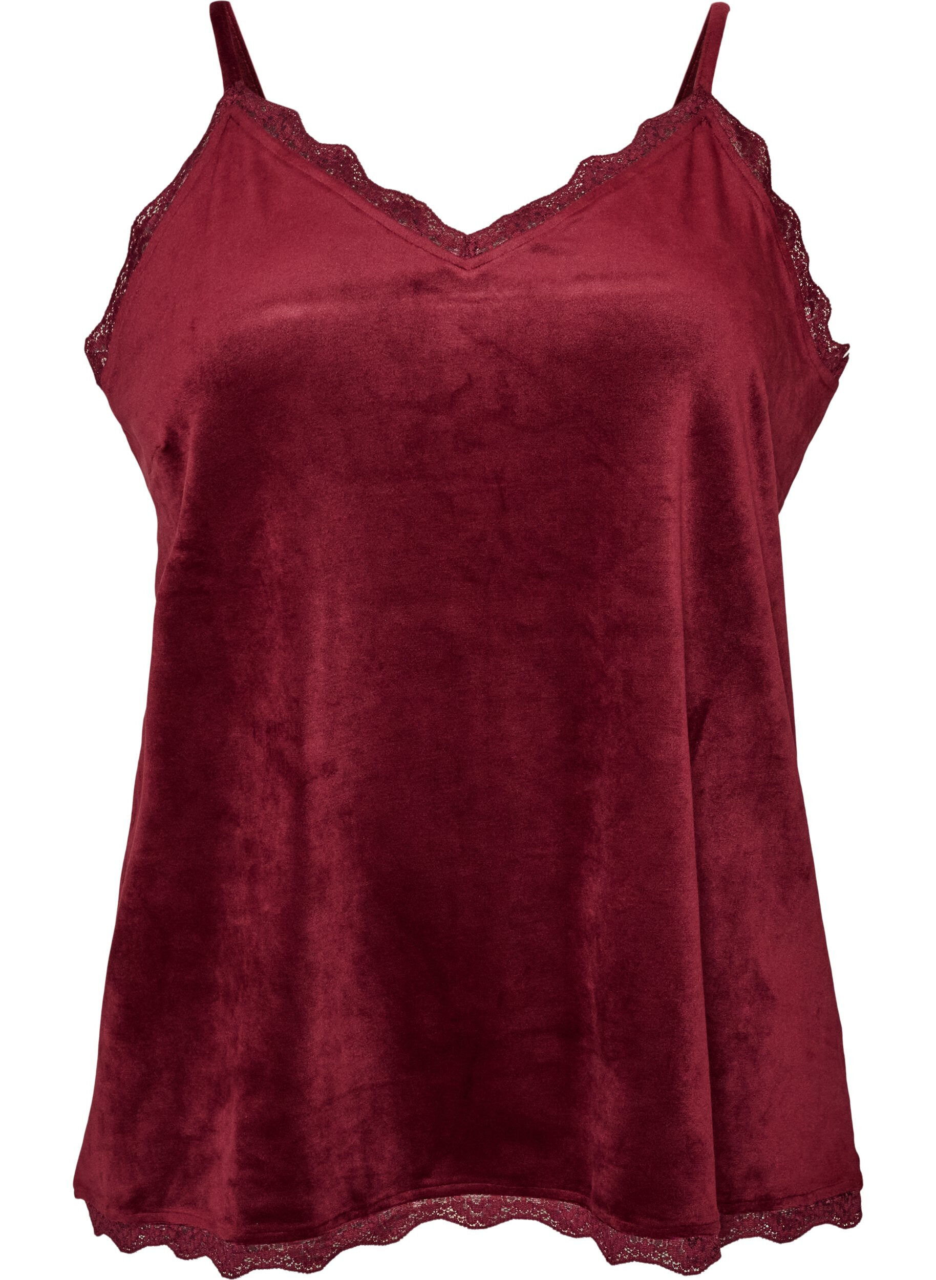 Top aus Velours mit Spitzen