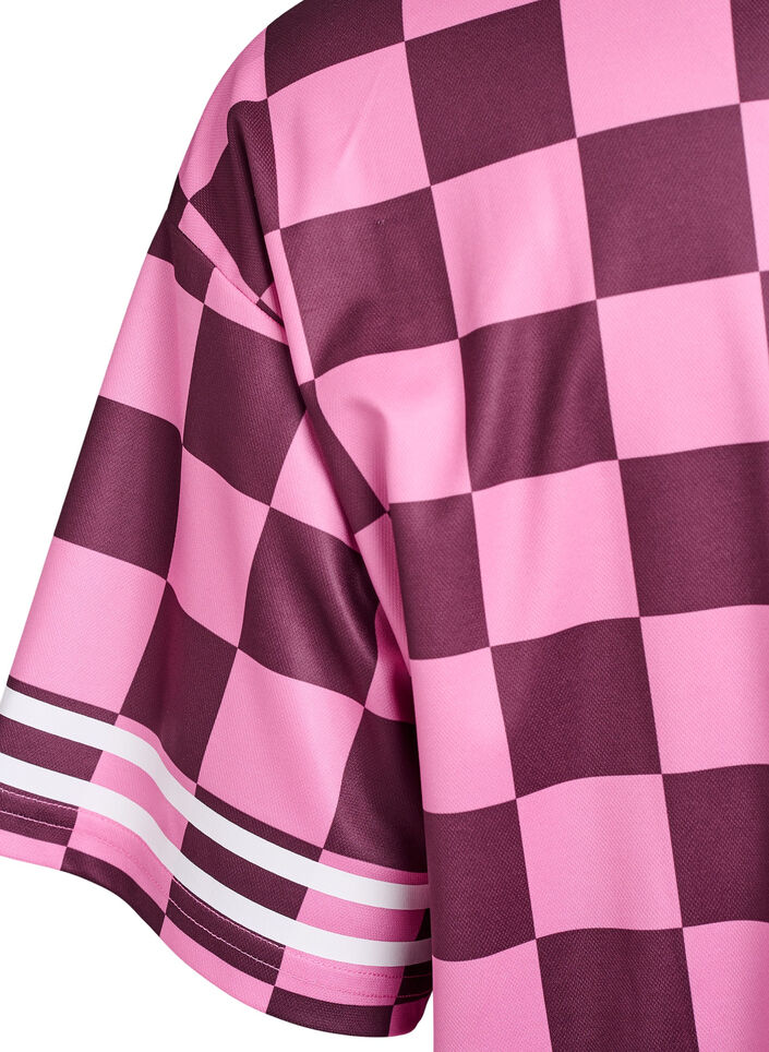 Sportliches T-Shirt mit Karomuster und Textaufdruck, Rot, Packshot image number 3