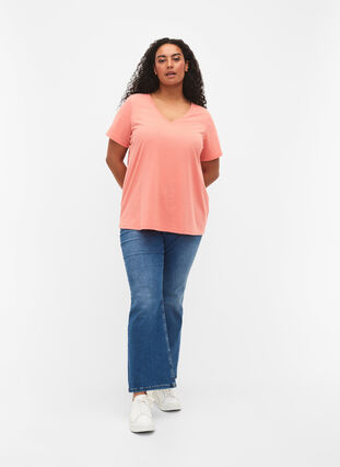 Kurzärmeliges T-Shirt mit V-Ausschnitt, Bright Coral, Model image number 2