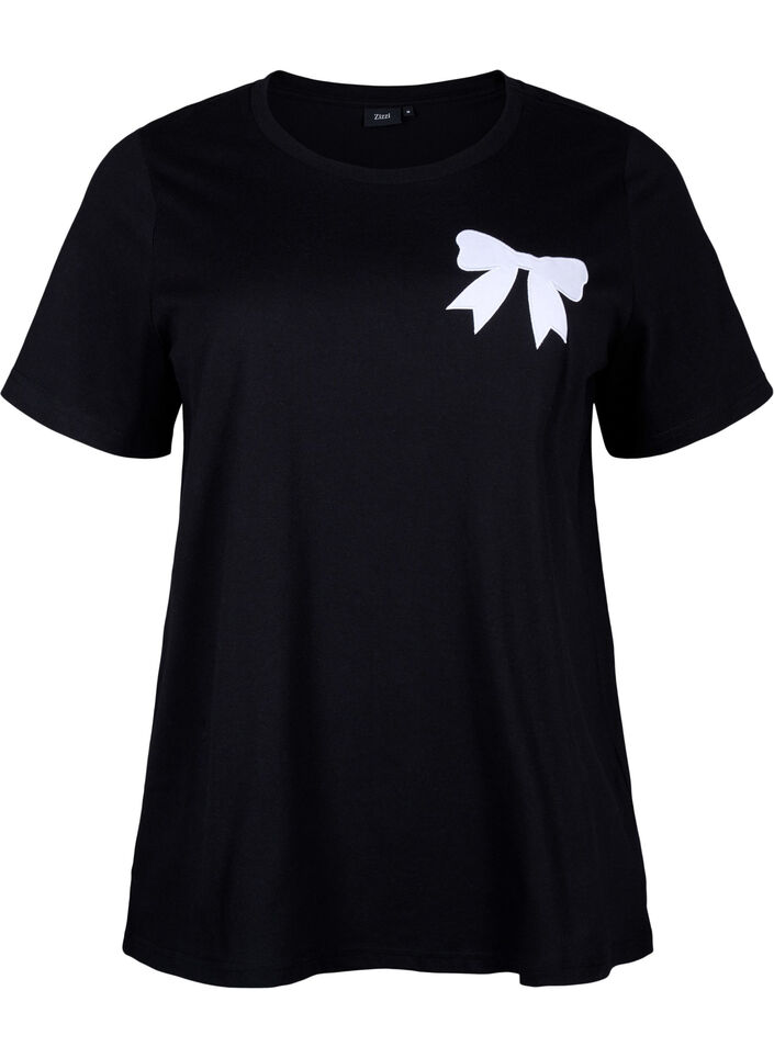 T-Shirt aus Baumwolle mit Schleife, Black W. White, Packshot image number 0