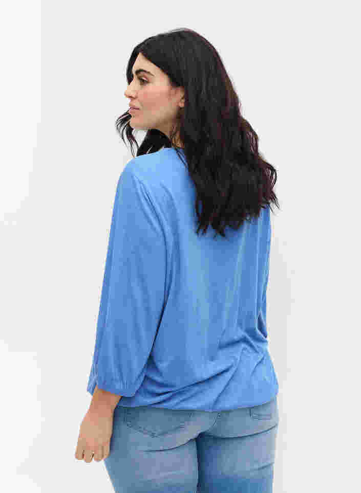 Einfarbige Bluse mit 3/4-Ärmel, Ultramarine Mel, Model image number 1
