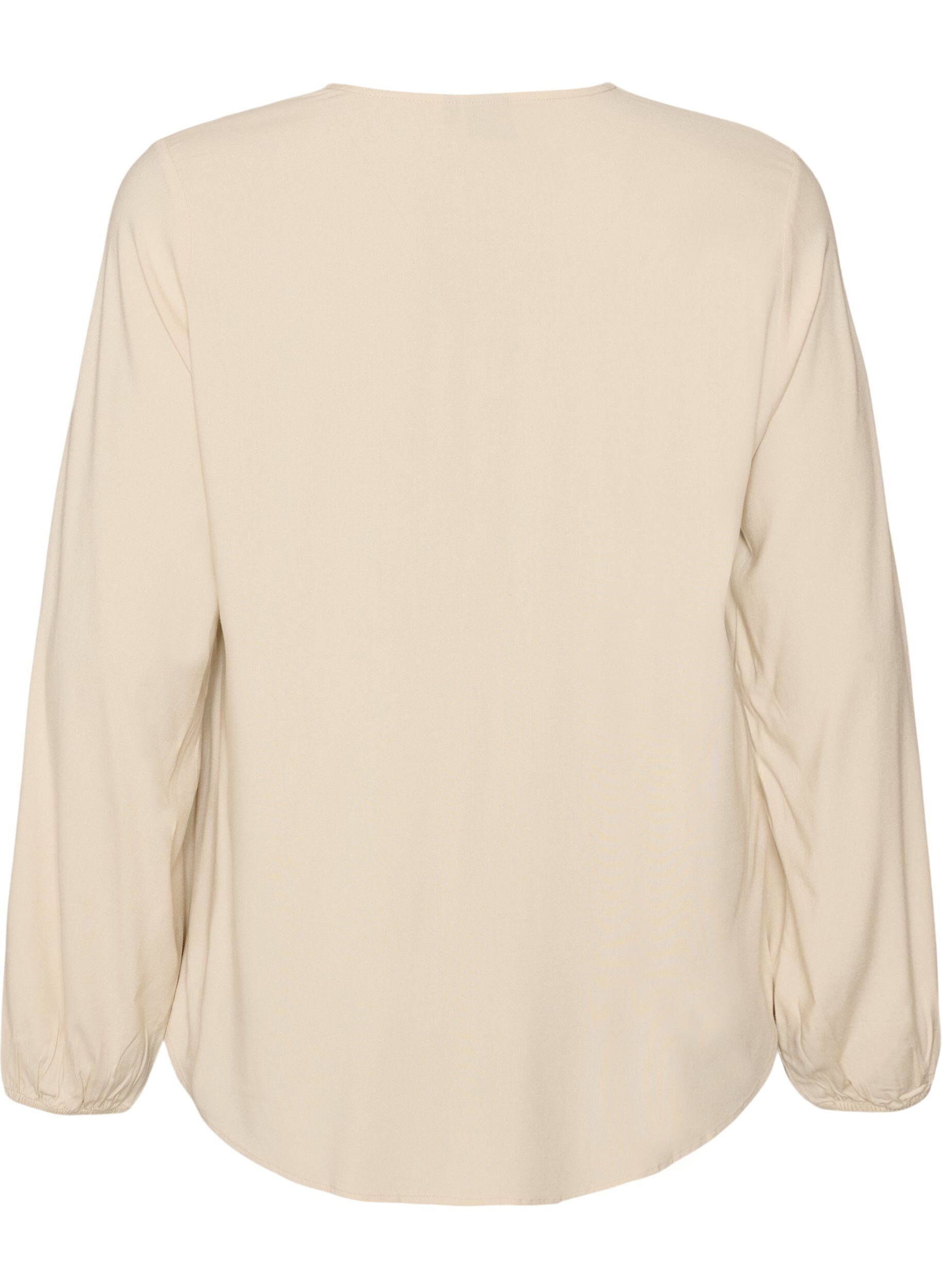 ZizziBluse aus Viskose mit V-Ausschnitt und abgerundetem Saum, Beige, Packshot image number 1