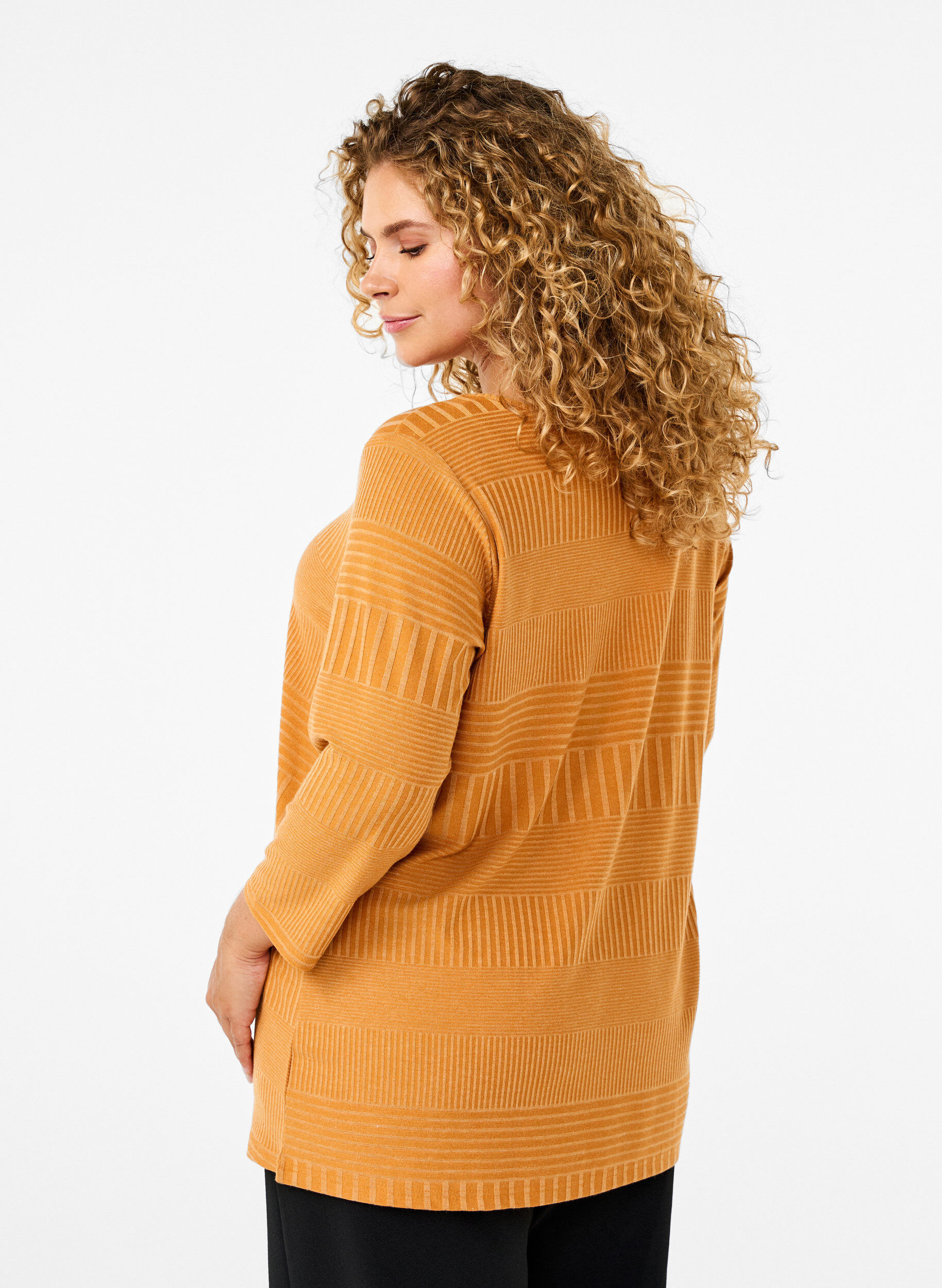 Zizzi Bluse mit 3/4-&Auml;rmeln und Streifenmuster., Sudan Brown Mel., Model image number 1