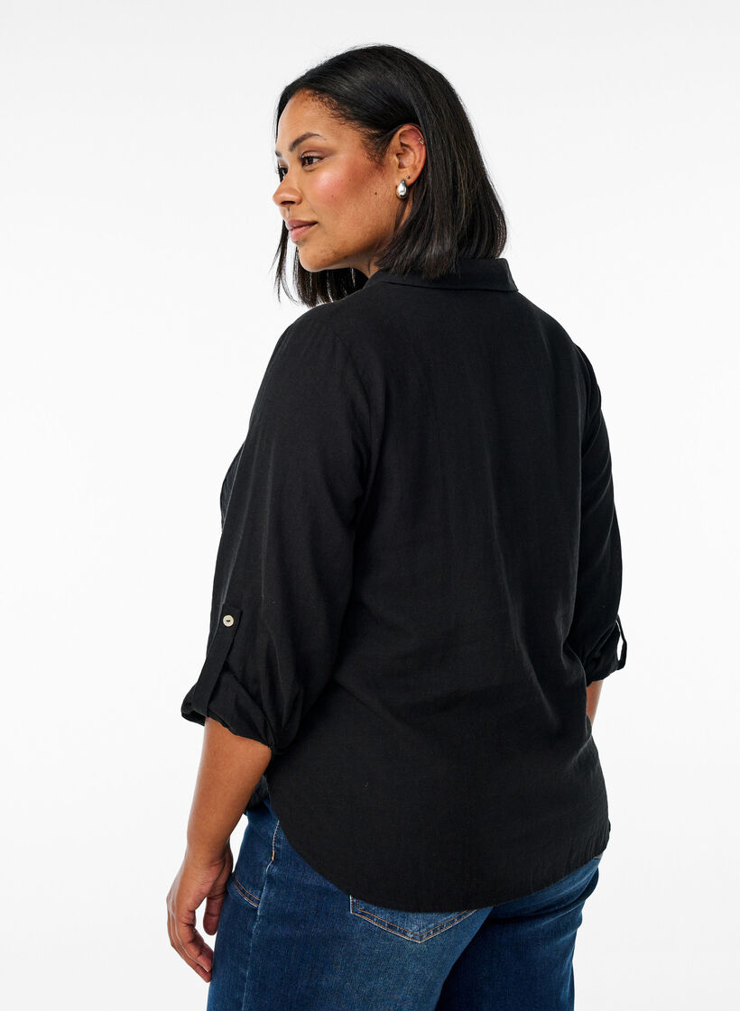 Bluse aus Leinen und Viskose mit 3/4-&Auml;rmeln, Schwarz, Model image number 2
