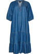 Maxikleid aus Denim mit ger&uuml;schten Stufen, Blau, Packshot image number 0
