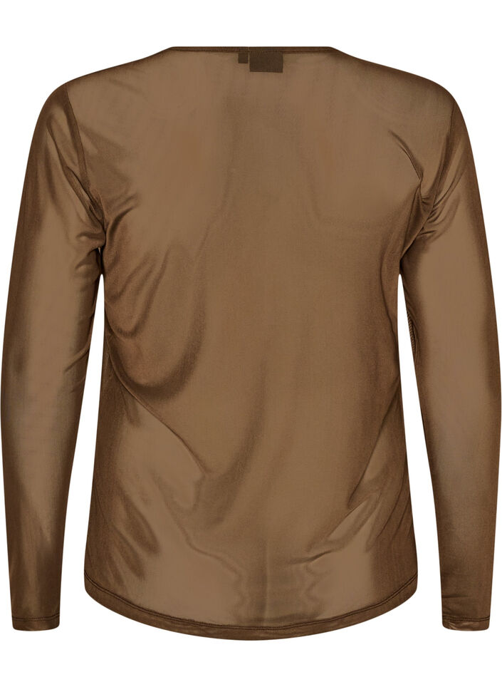 Meshbluse mit langen &Auml;rmeln, Braun, Packshot image number 1