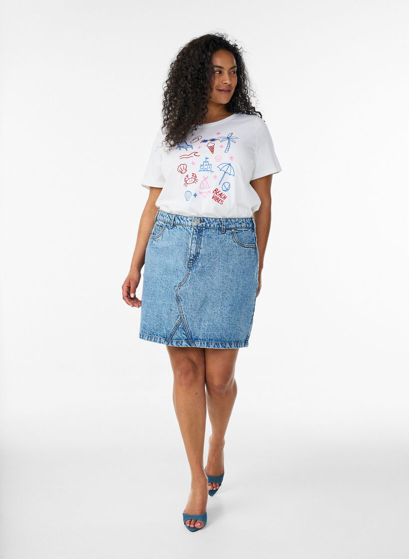 T-Shirt aus Bio-Baumwolle mit Strand-Print, Wei&szlig;, Model image number 1