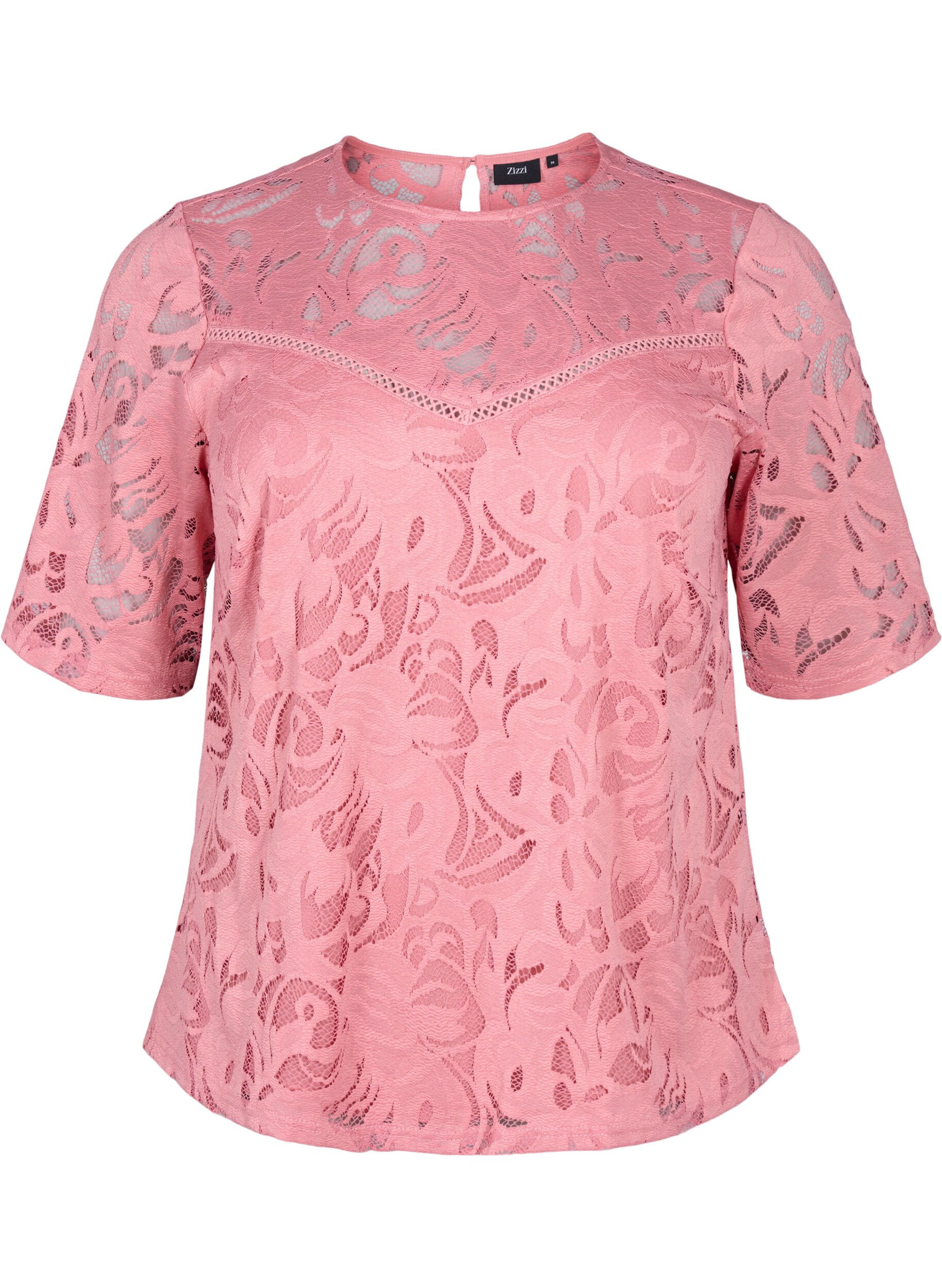Zizzi Bluse mit Spitze und kurzen &Auml;rmeln, Dusty Rose, Packshot image number 0