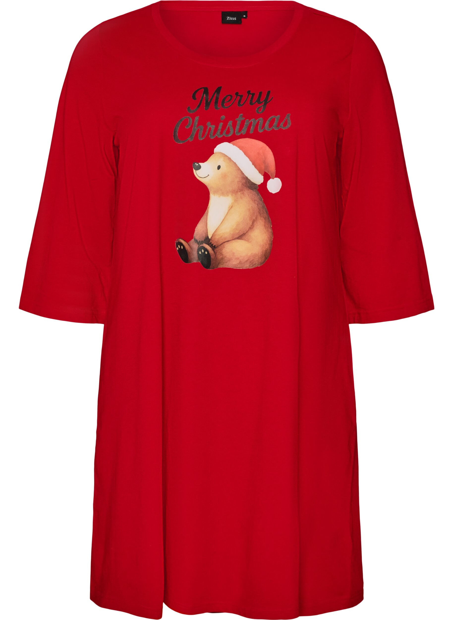 ZizziNachthemd aus Bio-Baumwolle mit Weihnachtsmotiv, Rot, Packshot image number 0