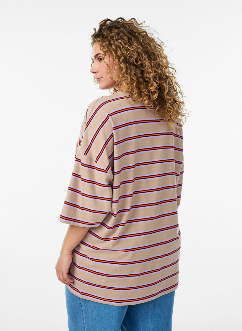 Oversize-T-Shirt mit Streifen und 1/2-&Auml;rmeln, Beige, Model image number 2