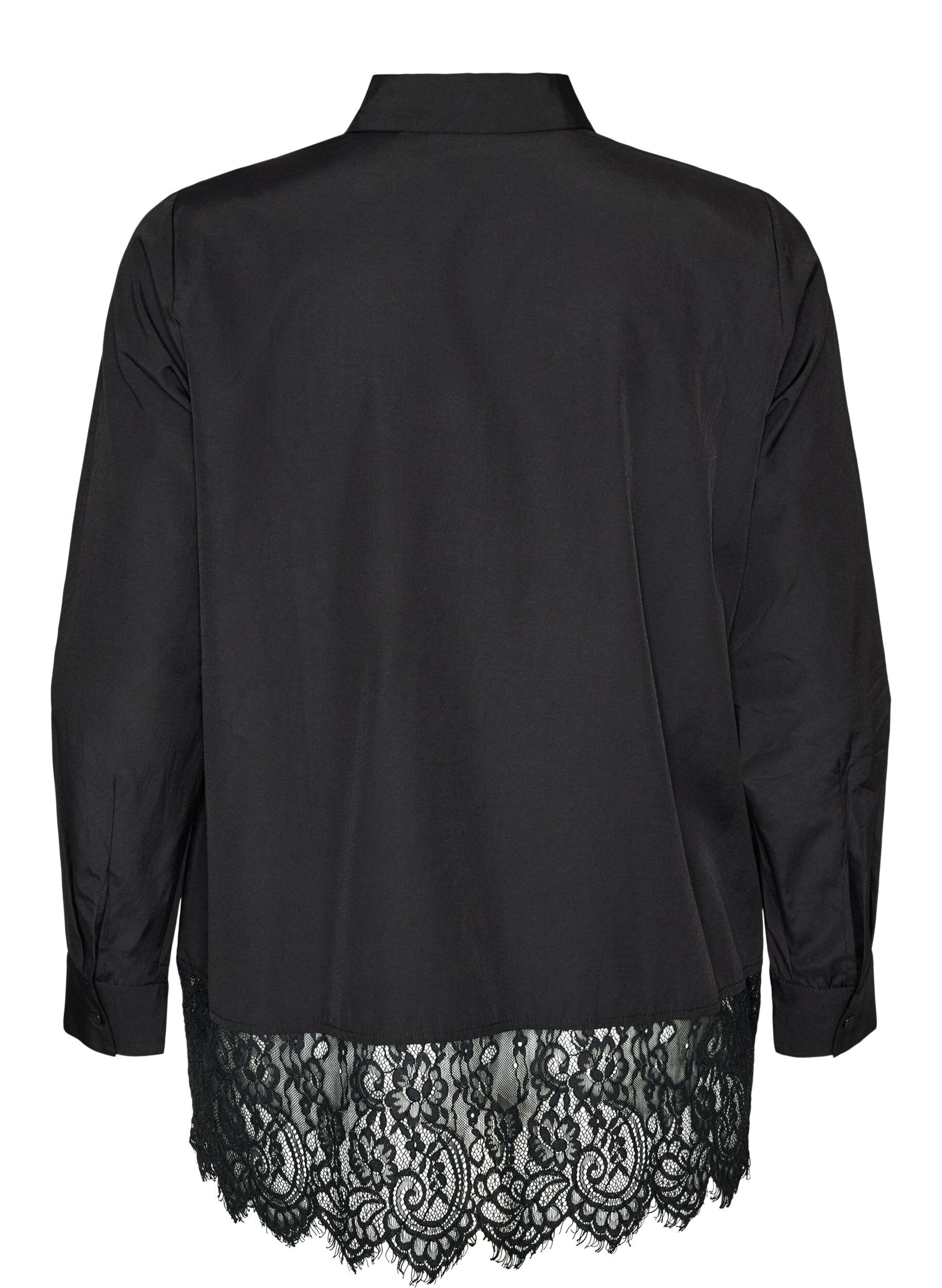 ZizziLockere Bluse mit breiten Spitzen, Schwarz, Packshot image number 1