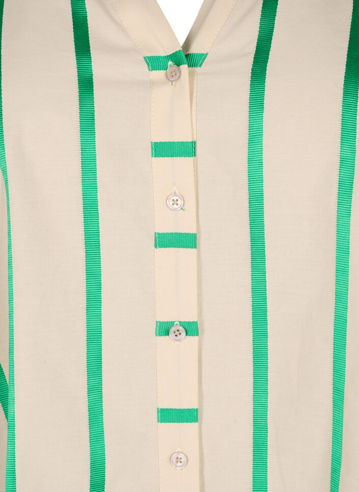 Gestreifte Hemdbluse aus Baumwolle mit Rüschenkragen, Beige Green Stripe, Packshot image number 2