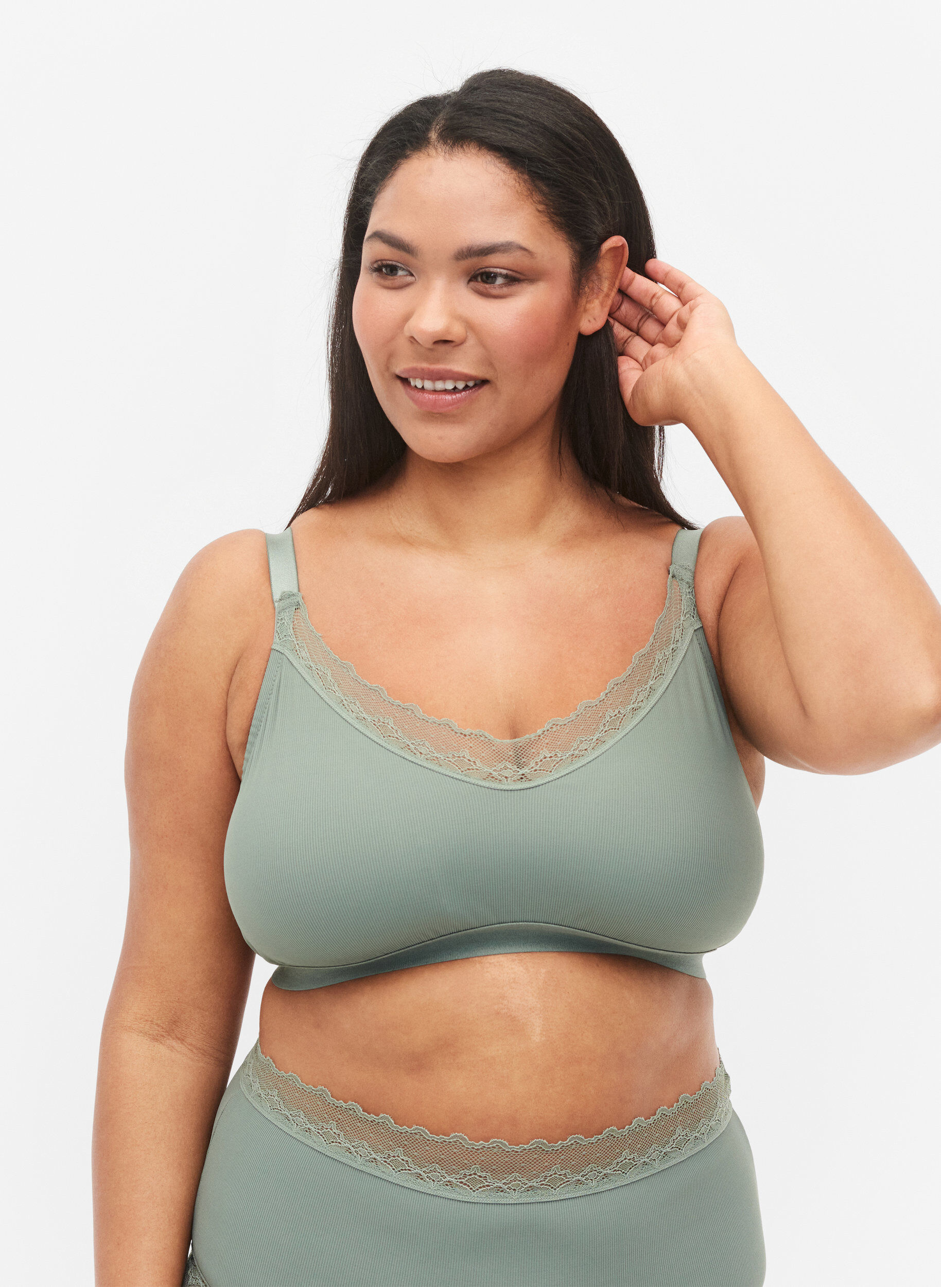 Zizzi Gerippter BH mit Spitze, Laurel Wreath Ass, Model image number 0