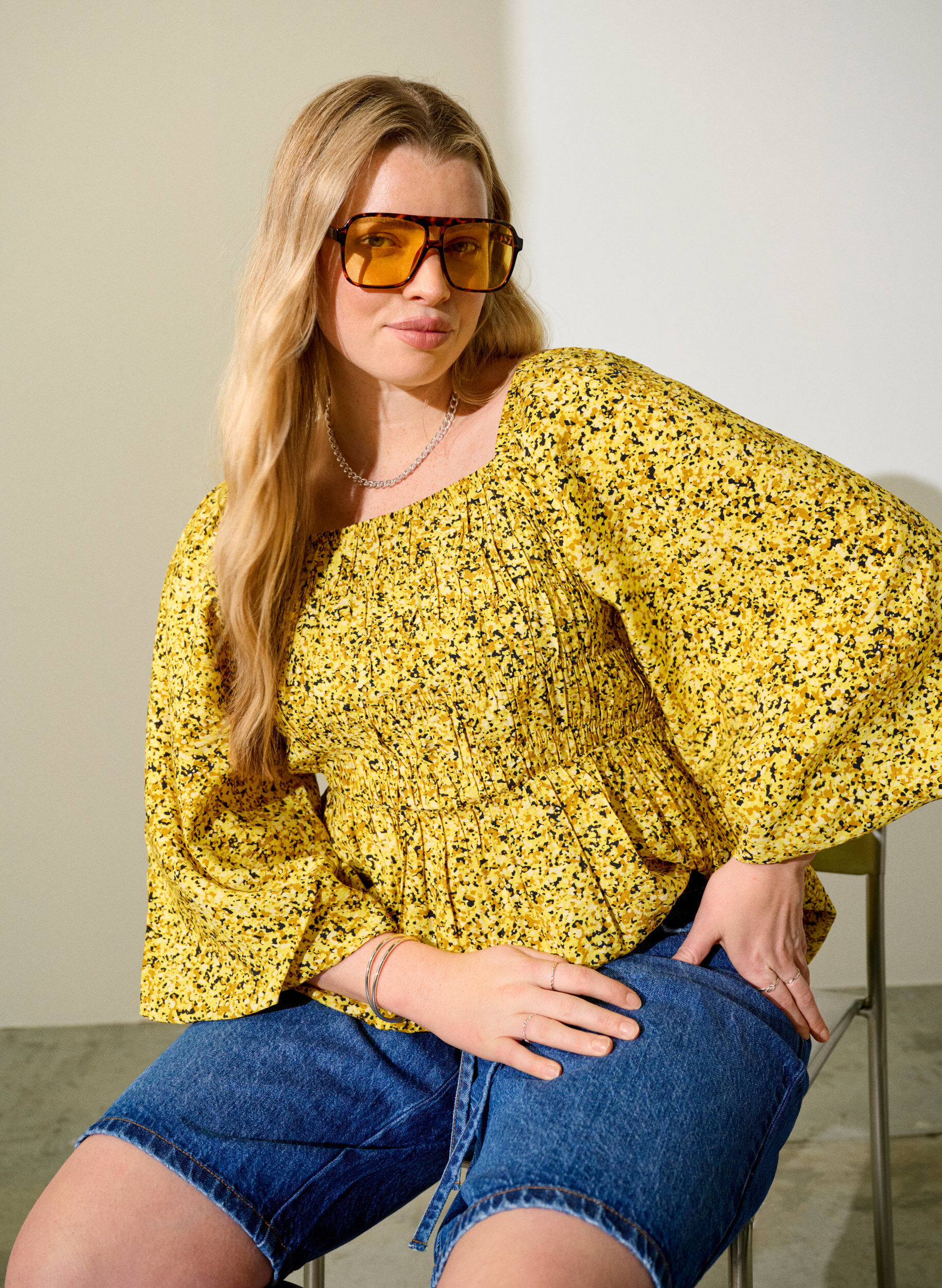 ZizziBluse mit Smock und Karree-Ausschnitt, Gelb, Image image number 0