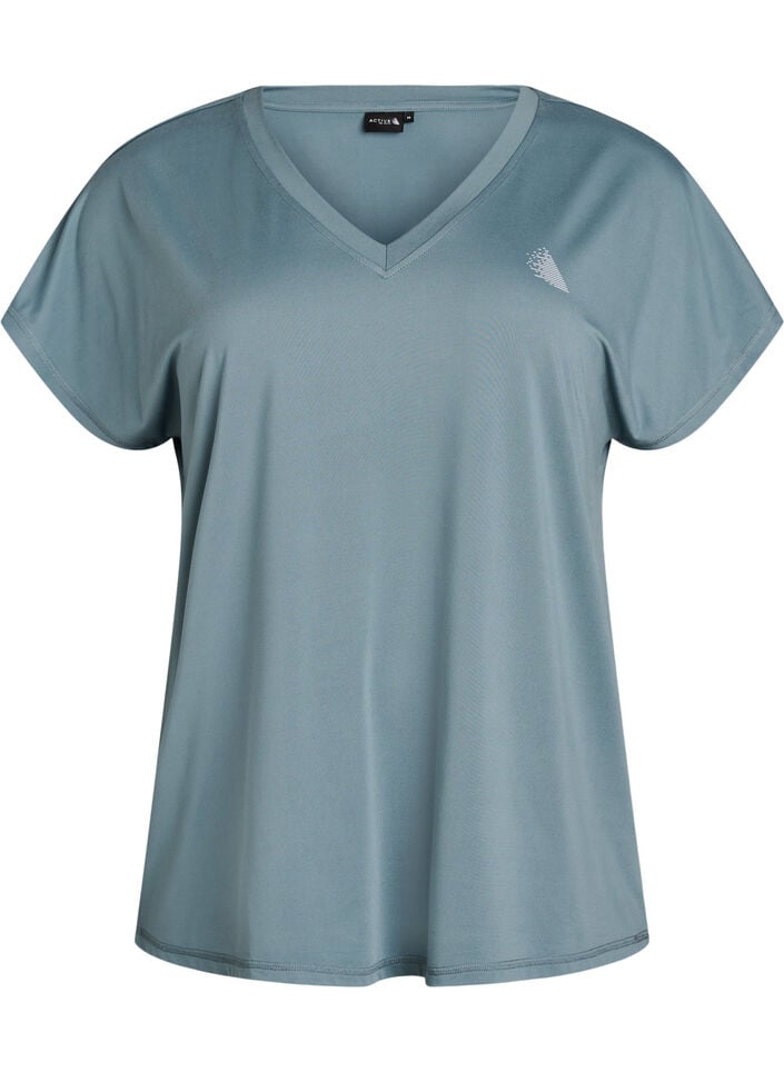 Lockeres Trainings-T-Shirt mit V-Ausschnitt, Grau, Packshot image number 0