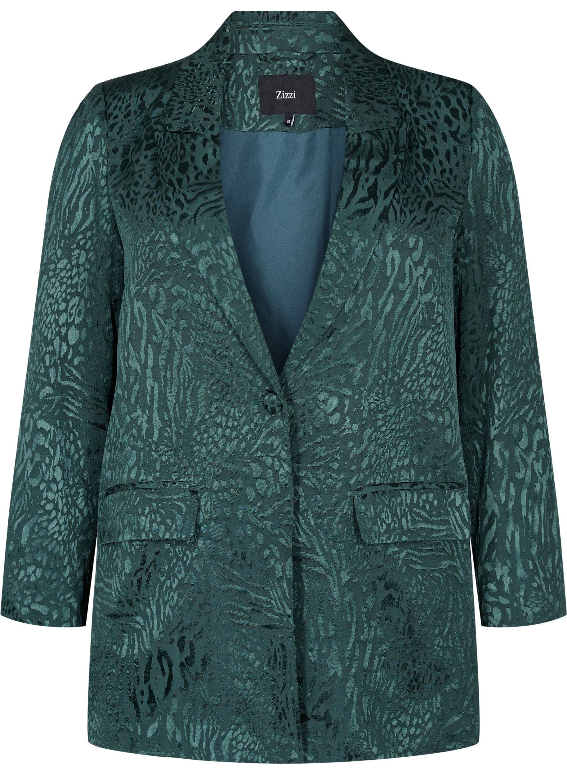 Zizzi Viskose-Blazer mit Ton-in-Ton-Druck, Ponderosa Pine, Packshot image number 0