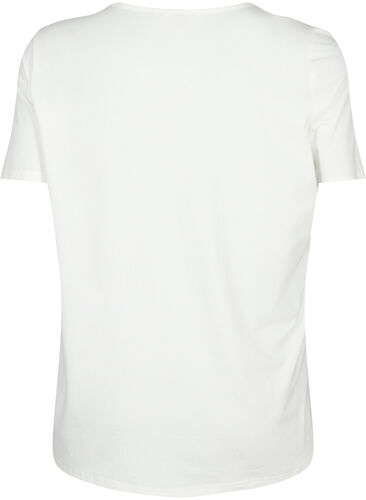 T-Shirt mit V-Ausschnitt und Kreuzdetails, Warm Off-white, Packshot image number 1