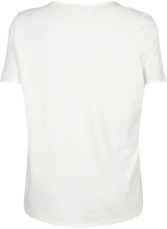 T-Shirt mit V-Ausschnitt und Kreuzdetails, Warm Off-white, Packshot image number 1