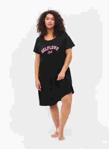 Nachthemd aus Baumwolle mit kurzen Ärmeln, Black w. Self, Model image number 2