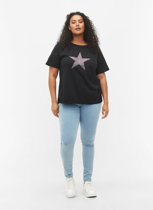 T-Shirt mit Nieten aus Bio-Baumwolle, Black Star , Model image number 2