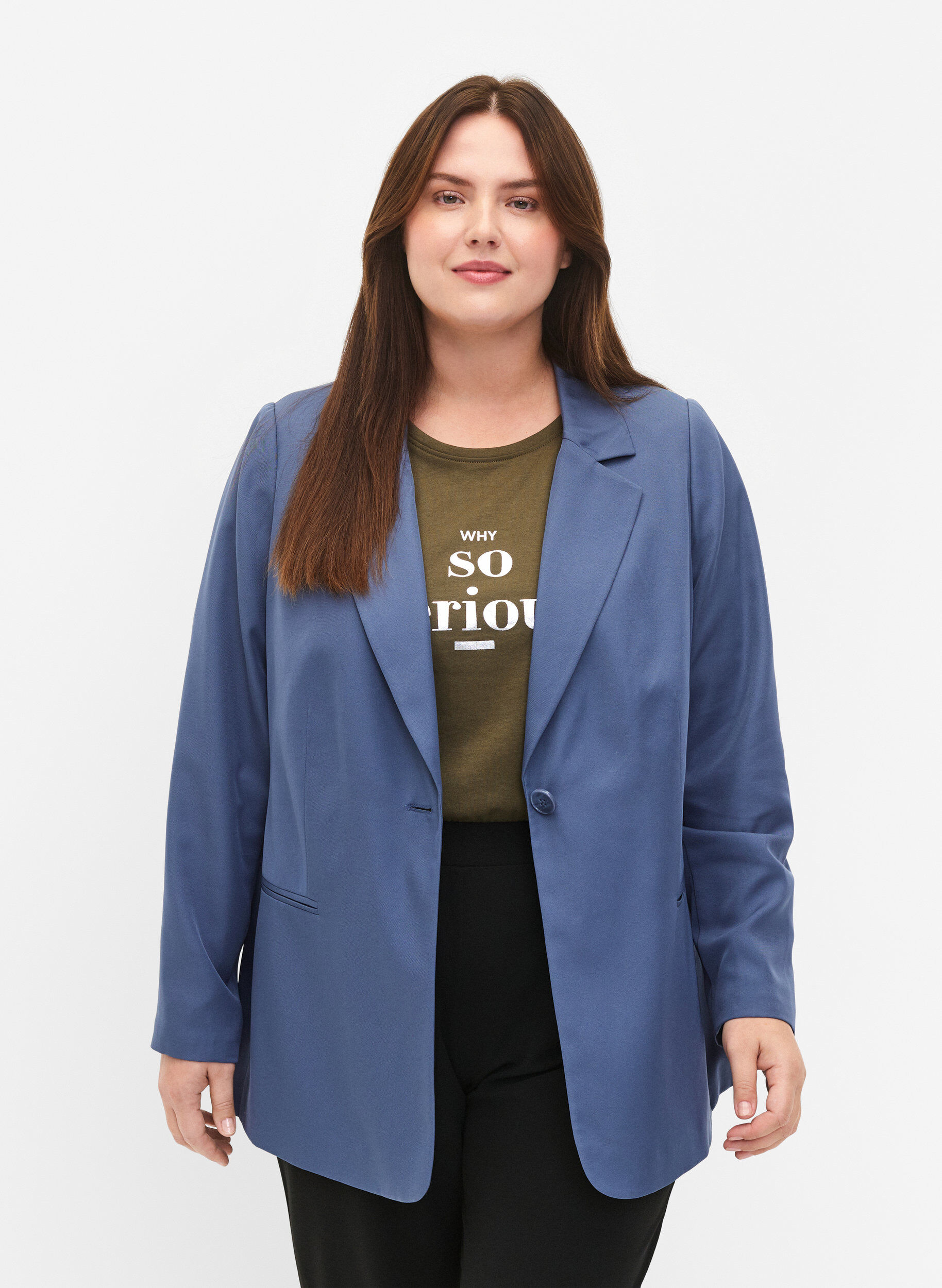 Zizzi FLASH &ndash; Schlichter Blazer mit Knopf, Blau, Model image number 0