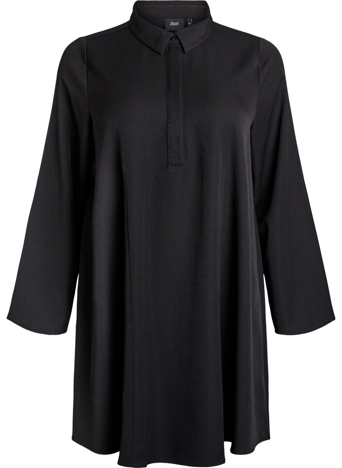 Kurzes A-Linien-Kleid mit langen Ärmeln, Schwarz, Packshot image number 0