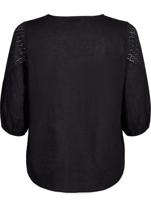 Bluse aus Baumwollmischung mit Leinen und Häkeldetails, Black, Packshot image number 1