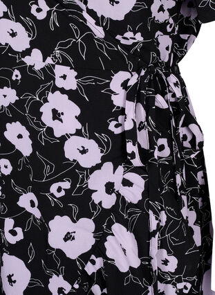 Wickelkleid mit Print und kurzen Ärmeln, Black Flower AOP, Packshot image number 3