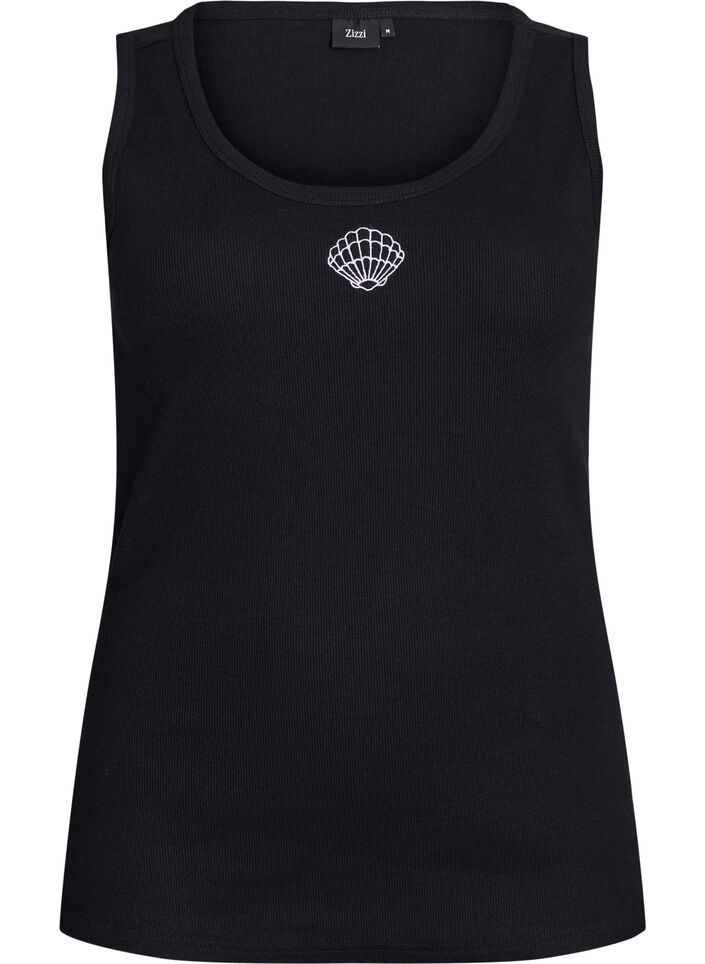 Tailleiertes Top mit Motiv, Schwarz, Packshot image number 0