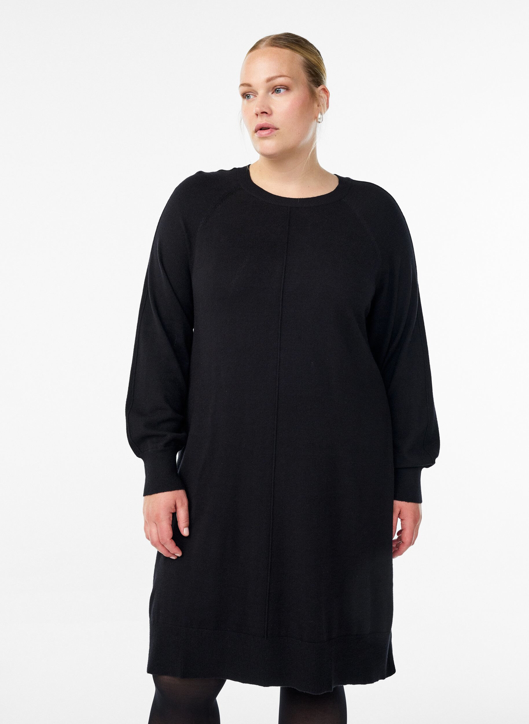 ZizziStrickkleid mit Raglan&auml;rmeln und Mittelnaht, Schwarz, Model image number 0