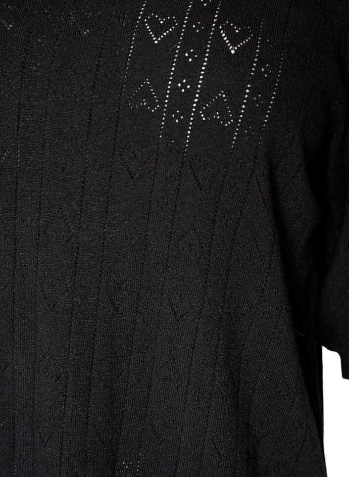 Kurz&auml;rmelige Bluse aus Strick mit Pointelle-Muster, Schwarz, Packshot image number 2