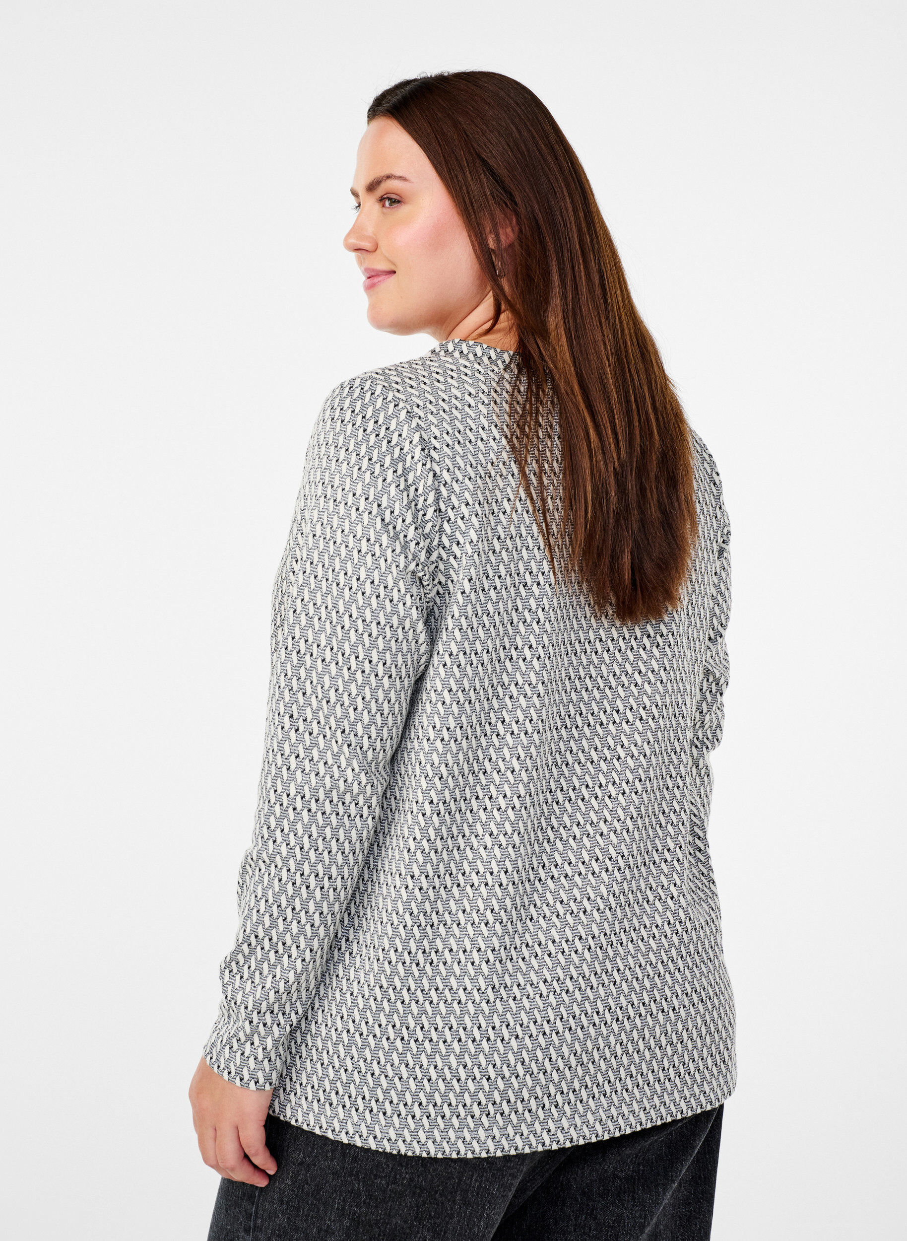 Zizzi Bluse mit Musterstruktur und Glitzerfaden, Grau, Model image number 2