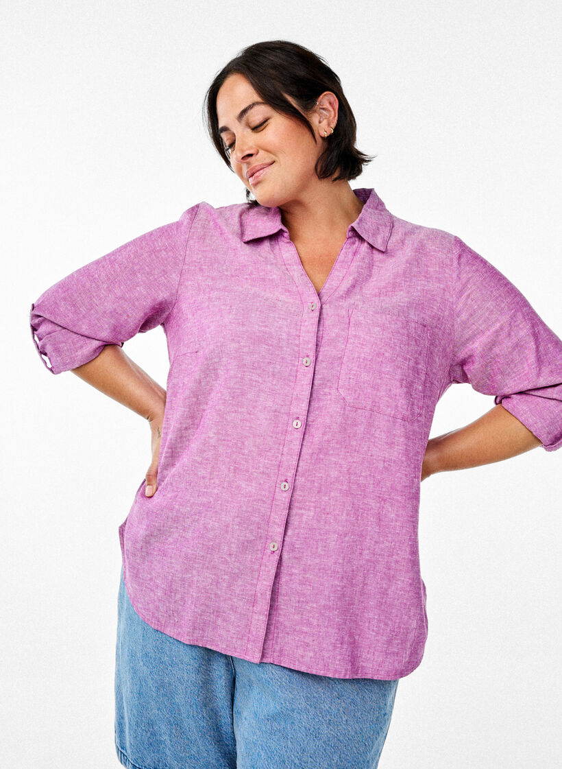 Bluse aus Leinen und Viskose mit 3/4-&Auml;rmeln, Lila, Image image number 0