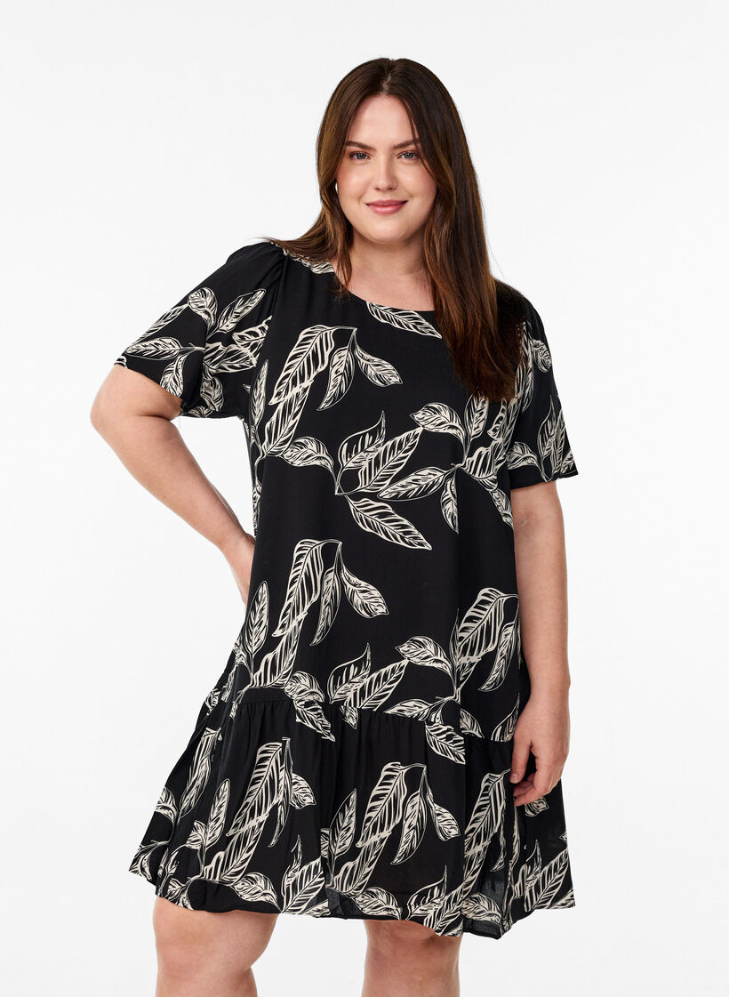 FLASH – Kleid aus Viskose mit Schnittlinie, Schwarz, Model image number 0