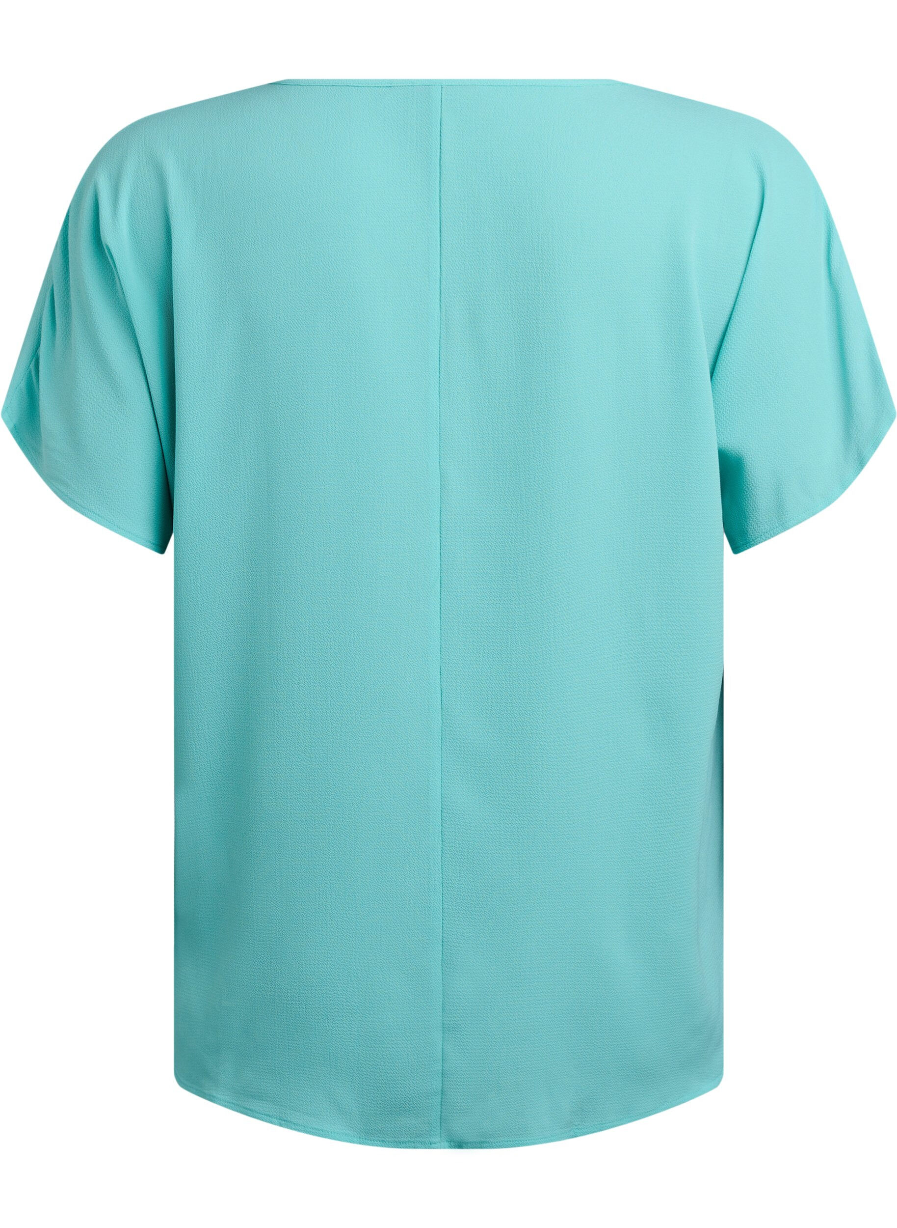 Zizzi Bluse mit kurzen &Auml;rmeln und Rundhalsausschnitt, Blau, Packshot image number 1