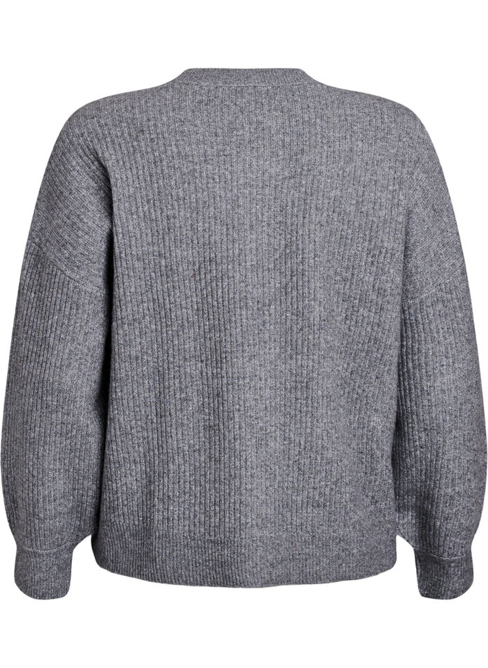 Rippenstrick Strickjacke mit Kn&ouml;pfen, Grau, Packshot image number 1