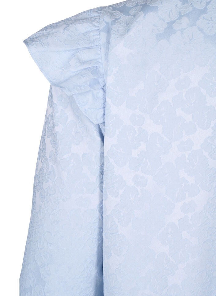 Jacquardkleid mit langen Ärmeln und Rüschen, Blau, Packshot image number 3