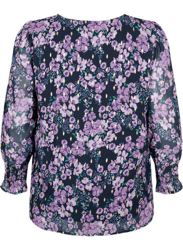 Geblümte Bluse mit langen Ärmeln und V-Ausschnitt, Black Small Fl. AOP, Packshot image number 1